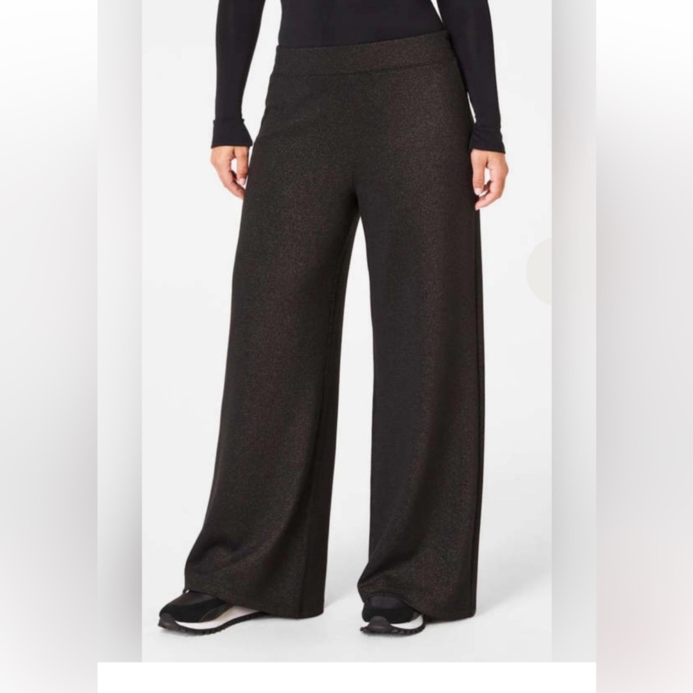 Spanx AirEssentials Luxlurex Straight Leg Pants Very Black Gunmetal Shimmery S